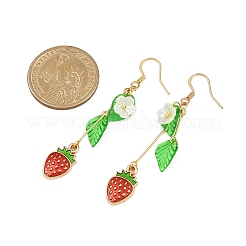 Strawberry Alloy Enamel & Acrylic Leaf Dangle Earrings&nbsp;EJEW-JE06625