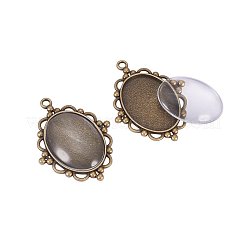 40x30mm Oval Clear Glass Cabochon Covers and Alloy Pendant Cabochon Settings&nbsp;DIY-X0151-AB-FF