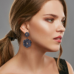 2 Pairs 2 Colors Alloy Double Flower Dangle Stud Earrings&nbsp;EJEW-AN0001-31