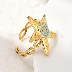 Ocean Theme 304 Stainless Steel & Enamel Cuff Rings for Women&nbsp;RJEW-F192-01A-G