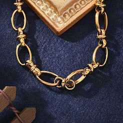 Ion Plating(IP) 304 Stainless Steel Bowknot & Oval Link Chain Bracelet for Women&nbsp;BJEW-G669-18G