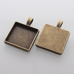 Square Alloy Pendant Cabochon Settings&nbsp;X-PALLOY-N0088-07AB-NF
