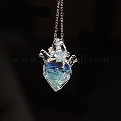 Ocean Handmade Lampwork Heart Pendant 201 Stainless Steel Cable Chain Necklaces&nbsp;WG9777A-04