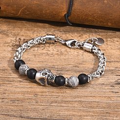 Hip-Hop Style Natural Carnelian & Map Stone Bracelets&nbsp;PW-WG593F0-01