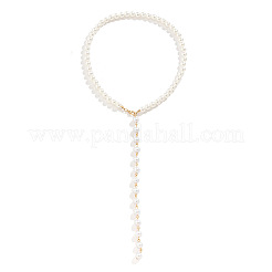 Alloy & White Imitation Pearl Round Beaded Link Chain Y Necklaces for Women&nbsp;FS-WG05D33-01
