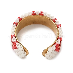 Glass Beads with 304 Stainless Steel Cuff Rings&nbsp;RJEW-MZ00031-03