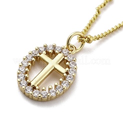 Brass Clear Cubic Zirconia Pendant Necklaces for Women&nbsp;NJEW-D305-03G-01