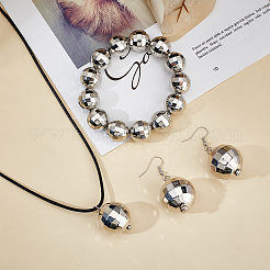 Alloy Disco Ball Beaded Stretch Bracelet & Dangle Earrings & Pendant Necklace&nbsp;SJEW-AN0001-08