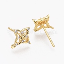 Brass Micro Pave Clear Cubic Zirconia Stud Earring Findings&nbsp;ZIRC-L098-041G
