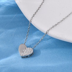 925 Sterling Silver Micro Pave Clear Cubic Zirconia Heart Pendant Necklaces for Women&nbsp;NJEW-D316-04P
