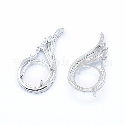 Anti-Tarnish Rhodium Plated 925 Sterling Silver Pendant Claw Cabochon Settings&nbsp;STER-I017-020P