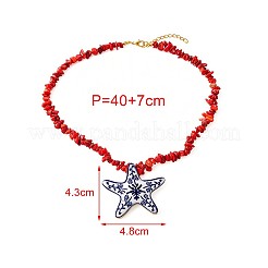 Summer Beach Alloy Enamel Starfish Pendant Resin Chip Beaded Necklaces for Women&nbsp;WGCAA00-01