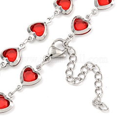 304 Stainless Steel & Glass Heart Link Chain Necklaces&nbsp;NJEW-P315-03P-06