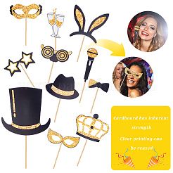 23Pcs Paper Black & Gold Glitter Party Photo Booth Props Set&nbsp;AJEW-SP0006-23