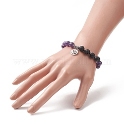 Natural & Synthetic Mixed Gemstone & Lava Rock Beaded Stretch Bracelet&nbsp;BJEW-JB09320