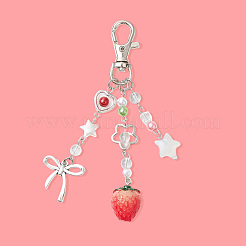 2Pcs Resin Strawberry & Alloy Bowknot Pendant Decorations&nbsp;HJEW-SP0001-15