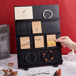 4-Tier Wooden Slant Back Jewelry Display Card Stands&nbsp;ODIS-WH0038-79B-02