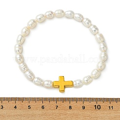 Natural Cultured Freshwater Pearl & Alloy Beads Stretch Bracelets for Women&nbsp;BJEW-JB14103-01