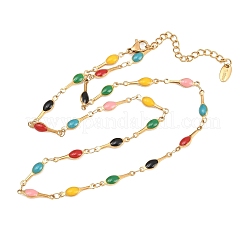 304 Stainless Steel Enamel Colorful Oval Link Chain Necklaces&nbsp;NJEW-D326-05G