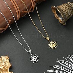 304 Stainless Steel Sun Pendant Box Chain Necklaces for Women Men&nbsp;NJEW-YW00002-01