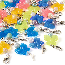 Butterfly Luminous Acrylic & Letter A~Z Tibetan Style Alloy Pendant Decorations&nbsp;HJEW-TAC0020