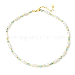 Faceted Cube Natural Larimar & Natural Baroque Keshi Pearl Column Beaded Necklaces&nbsp;NJEW-JN06620