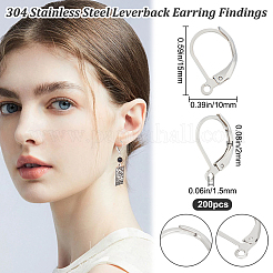 200Pcs 304 Stainless Steel Leverback Earring Findings&nbsp;STAS-BBC0004-15