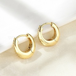 Oval Brass Micro Pave Clear Cubic Zirconia Hoop Earrings&nbsp;EJEW-D311-133G