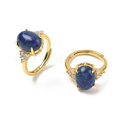 Brass Micro Pave Cubic Zirconia with Natural Lapis Lazuli Cuff Open Rings&nbsp;RJEW-T035-01G-B