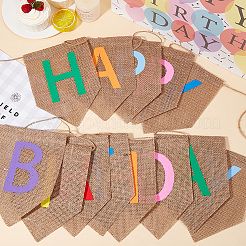 1 Set Word Happy Birthday Linen Hanging Banners Flags&nbsp;AJEW-SP0001-51A