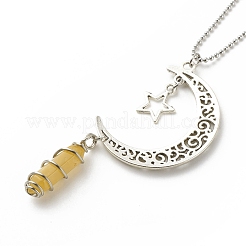 Natural Topaz Jade Bullet with Alloy Moon and Star Pendant Necklace&nbsp;NJEW-JN03912-04