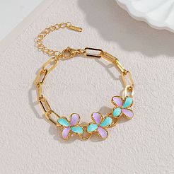 304 Stainless Steel Enamel Flower Link Chain Bracelets&nbsp;FS-WG6DF51-02