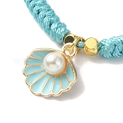 Shell Shape Alloy Enamel Pendant Bracelets with ABS Plastic Imitation Pearl&nbsp;BJEW-JB09882-02