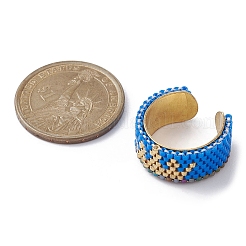304 Stainless Steel Open Cuff Ring with Glass Seed Beaded&nbsp;RJEW-MZ00014-02
