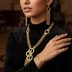Luxury Alloy Ring Tassel Bracelets & Earrings & Necklaces & Rings Sets for women&nbsp;CI2534