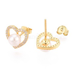925 Sterling Silver Micro Pave Clear Cubic Zirconia Hear Stud Earrings&nbsp;STER-N016-78G