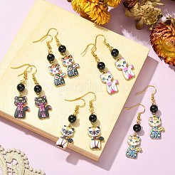 5 Pair 5 Style Rack Plating Alloy Cat Shape Dangle Earrings&nbsp;EJEW-JE05446