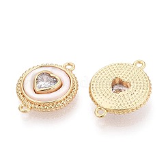 Brass Pave Clear Cubic Zirconia with Shell Connector Charms&nbsp;KK-N287-15G-01