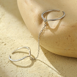 925 Sterling Silver with Cubic Zirconia Open Cuff Double Rings for Women&nbsp;FS-WGE2F5D-01