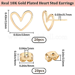20Pcs Brass Heart Stud Earring Findings&nbsp;KK-BBC0009-62