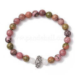2Pcs Natural Rhodonite & Unakite & White Jade & Polychrome Jasper & Rose Quartz Round Beaded Stretch Bracelets&nbsp;BJEW-JB11953