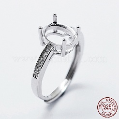 Anti-Tarnish Rhodium Plated 925 Sterling Silver Finger Ring Components&nbsp;STER-G027-18P