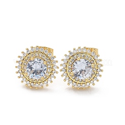 Brass Micro Pave Clear Cubic Zirconia Stud Earrings&nbsp;EJEW-C139-01G