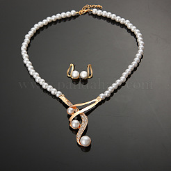 Alloy Crystal Rhinestone & Plastic Imitation Pearl Round Beaded Pendant Necklaces & Stud Earrings Sets&nbsp;FS-WG9180D-01