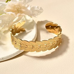 304 Stainless Steel Open Cuff Bangles for Women&nbsp;BJEW-Z083-02G-04