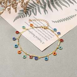 Brass Enamel Donut Charm Anklets&nbsp;AJEW-AN00344-01