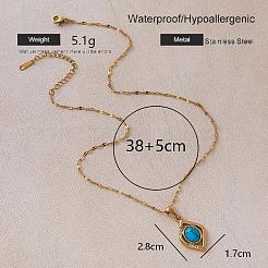 Vintage 304 Stainless Steel & Synthetic Turquoise Rhombus Pendant Necklaces for Women&nbsp;SV2526