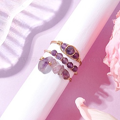 3Pcs Natural  Amethyst Bead Finger Ring&nbsp;RJEW-JR00855-02
