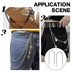 2Pcs 2 Style Zinc Alloy Skull Link Chain Waist Belt&nbsp;AJEW-AR0001-75