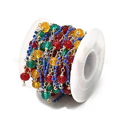 Brass Hexagonal Column Glass Seaded Beaded & Resin Round Beaded Link Chains&nbsp;CHC-G026-01I